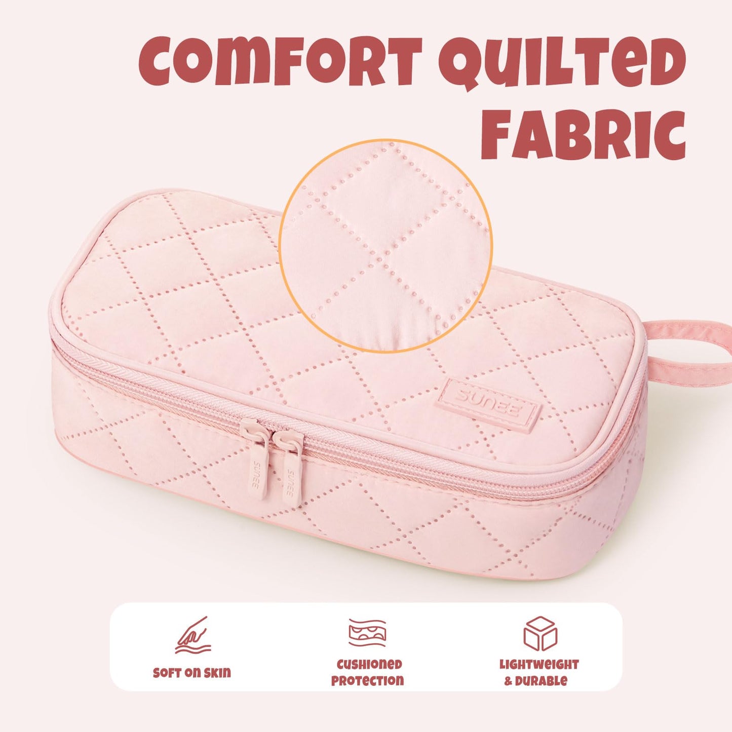 SUNEE Cute Pencil Case, Soft Corduroy Large Capacity Pencil Pouch, Aesthetic Zipper Pencil Bag, Big Storage Pen Organizer for Stationery, Pencil Box Back to School Supplies for Teen Girls Boys, Beige