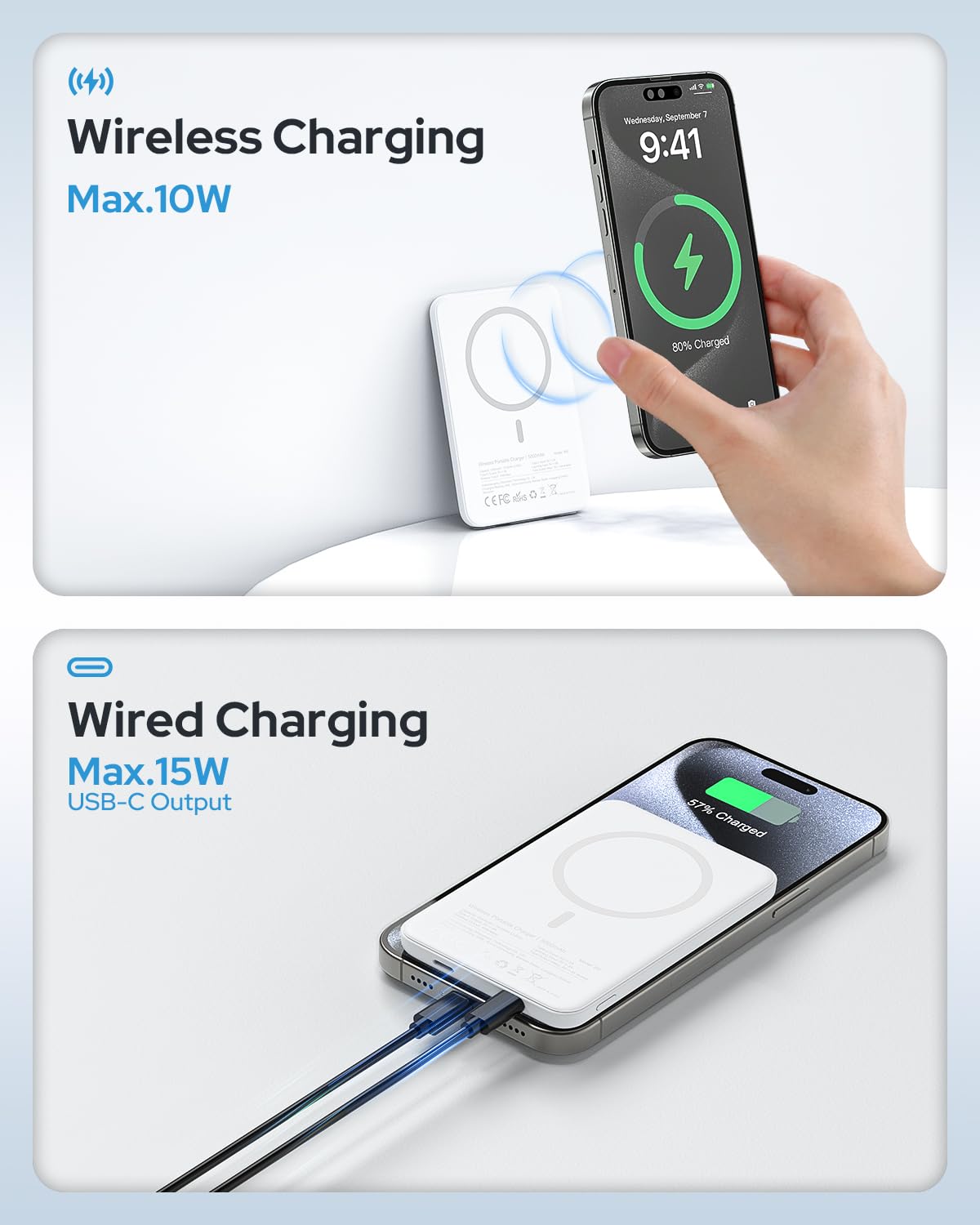 for Magsafe Portable Charger, 5000mAh Slim Wireless Magnetic Power Bank