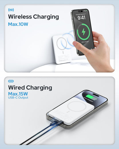 for Magsafe Portable Charger, 5000mAh Slim Wireless Magnetic Power Bank