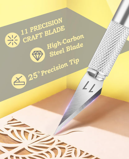 DIYSELF Exacto Knife Set with 10 Extra #11 Blades, 6-Inch Metal Ruler, Pink