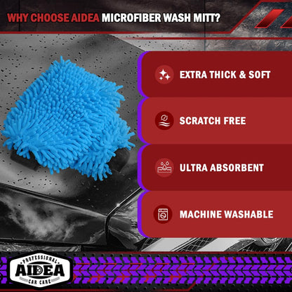 AIDEA Car Wash Mitt Microfiber, 4PK,Car Wash Brush, Green 8''X12''
