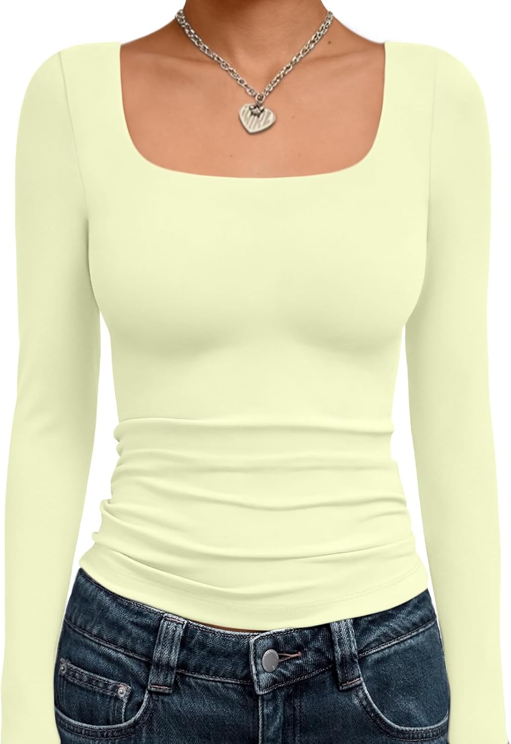 Trendy Queen Womens Square Neck Long Sleeve Shirts Double Lined Fall Tops