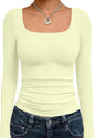 Trendy Queen Womens Square Neck Long Sleeve Shirts Double Lined Fall Tops