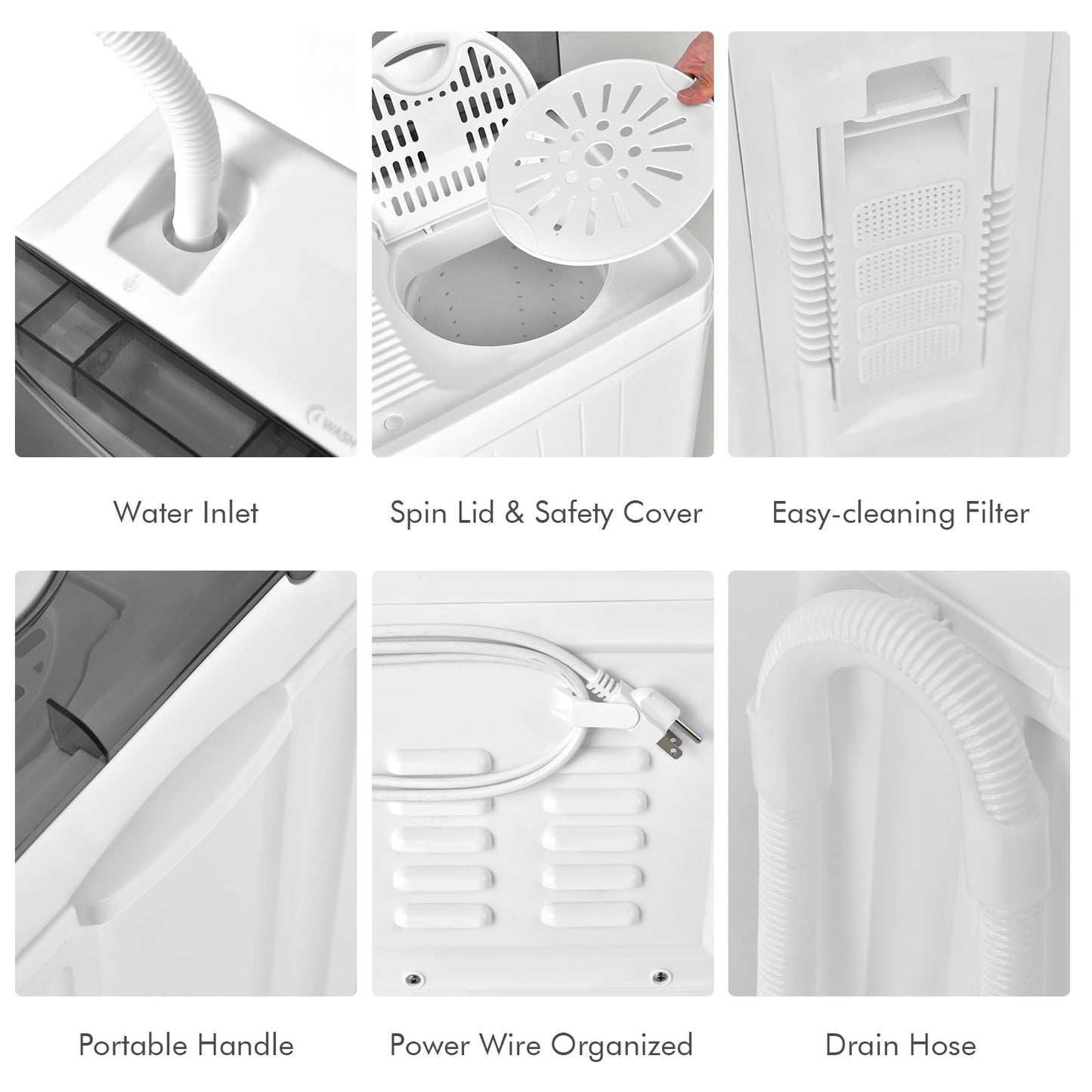 COSTWAY Portable Washing Machine, Twin Tub 26lbs Capacity Laundry Washer, 18lbs Washer and 8lbs Spinner Combo with Timer Knobs, Built-in Drain Pump, Compact Washer for Home Dorm Apartment, Blue+White