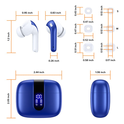 TAGRY Bluetooth Headphones True Wireless Earbuds 60H Playback LED Power Display Earphones with Wireless Charging Case IPX5 Waterproof in-Ear Ear buds with Mic for TV Smart Phone Laptop Computer Sports