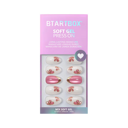 BTArtbox Press On Nails, Cream Puff, Short Almond, Ombre Off White, 32Ct