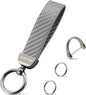 JUSTTOP Leather Keychain, Carbon Fiber Car Key Chain with Anti-Lost D-Ring and 2 Key Ring, Keychain Wristlet, Car Accessories, Universal Keychain for Men and Women (Black)