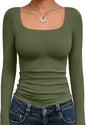 Trendy Queen Womens Square Neck Long Sleeve Shirts Double Lined Fall Tops