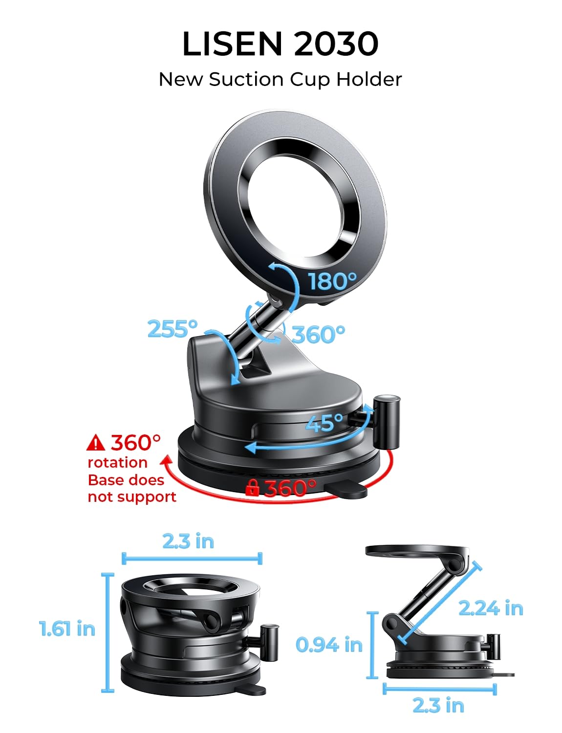 LISEN for Magsafe Car Mount, Magnetic Phone Holders for Your Car Vacuum, Phone Mount for Car Accessories for Women Men Jeep BMW, Suction Holder Kits, for iPhone 17 Pro Max 16 15 14 13 12,Carbon Fiber