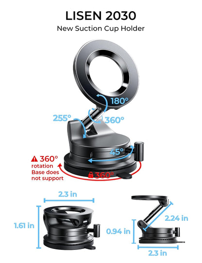 LISEN for Magsafe Car Mount, Magnetic Phone Holders for Your Car Vacuum, Phone Mount for Car Accessories for Women Men Jeep BMW, Suction Holder Kits, for iPhone 17 Pro Max 16 15 14 13 12,Carbon Fiber