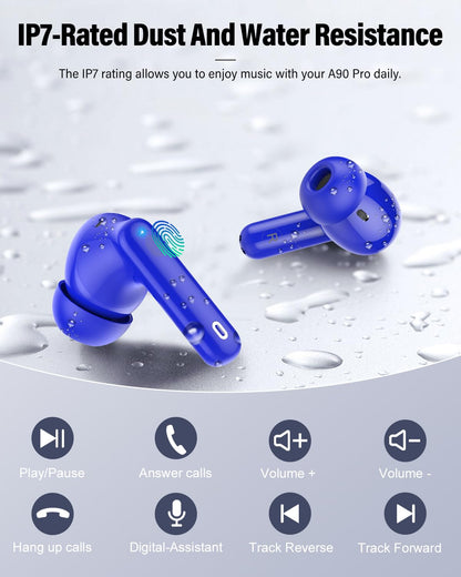 Wireless Earbuds, Bluetooth 5.4 Headphones Bass Stereo/Clear Calls, Black