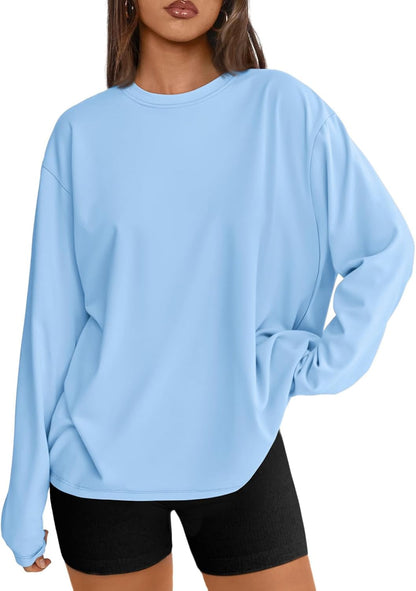 Trendy Queen Womens Oversized Long Sleeve Shirts Fall Tops 2026 Basic Tees