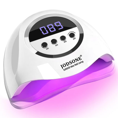 JODSONE U V LED Nail Lamp with Base Coat Top Coat Set, Nail Dryer for Gel Polish for Nails with Automatic Sensor & 4 Timers