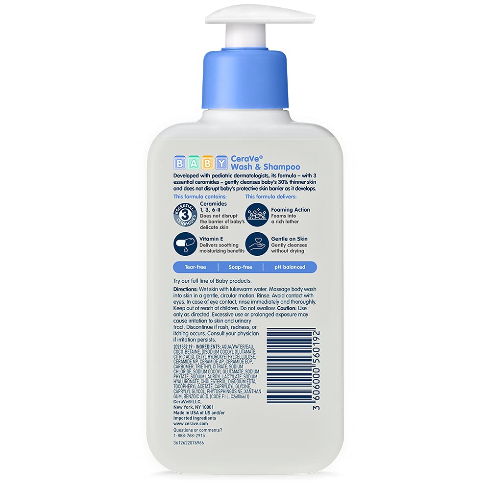 CeraVe Baby 2-in-1 Wash & Shampoo with Vitamin E for Hair & Skin, 16oz