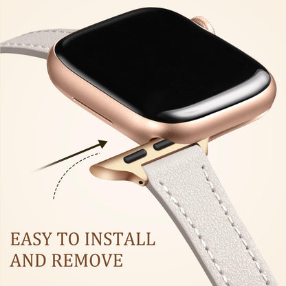 Charlam Slim Leather Band Compatible with Apple Watch Bands for Women 40mm 38mm 41mm 42mm 44mm 45mm 46mm, Top Grain Genuine Leather Strap Thin Wristband for iWatch Series 11 10 SE 9 8 7 6 5 4 3 2 1
