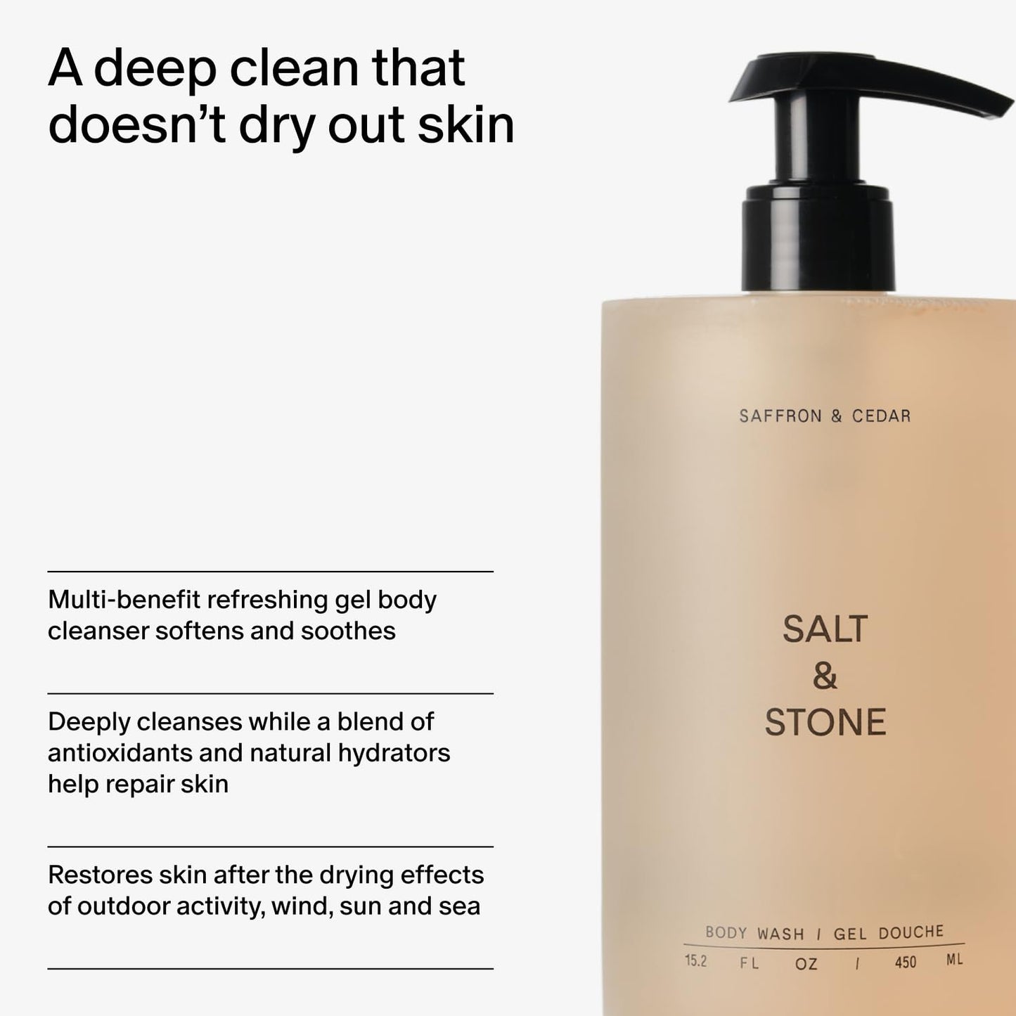 Salt & Stone Body Wash for Women & Men, Bergamot & Hinoki 15.2 fl oz