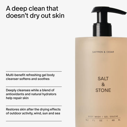 Salt & Stone Body Wash for Women & Men, Bergamot & Hinoki 15.2 fl oz