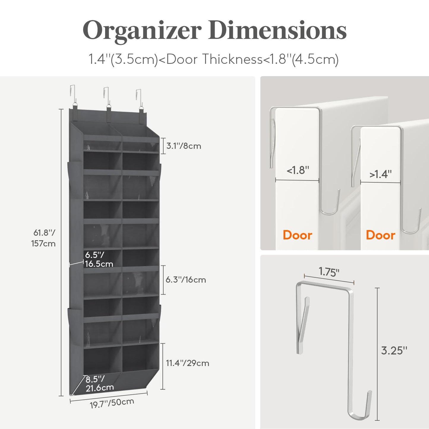 Lifewit 1 Pack Over the Door Organizer, 5 Section Hanging Storage, Beige