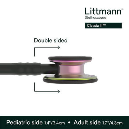 3M Littmann Classic III Monitoring Stethoscope, 5803, More Than 2X as Loud, Weighs Less, Stainless Steel Black-Finish Chestpiece, 27" Black Tube, Stem and Headset
