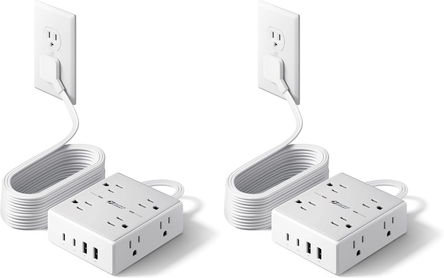 SUPERDANNY Extension Cord,Flat Plug Surge Protector Power Strip,6Ft