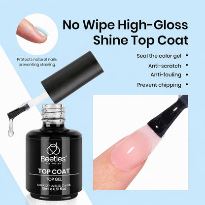 Beetles 2 Pcs 15ml No Wipe Gel Top Coat and Base Coat Set