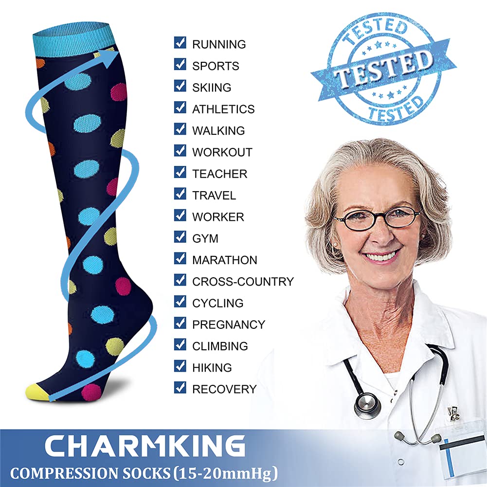 CHARMKING Compression Socks for Women & Men Circulation (3 Pairs) 15-20 mmHg is Best Support for Athletic Running Cycling