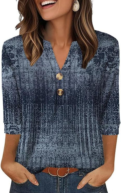 OFEEFAN Womens Tops 3/4 Sleeve Henley Shirts for Women Summer Outfits Fashion Clothing