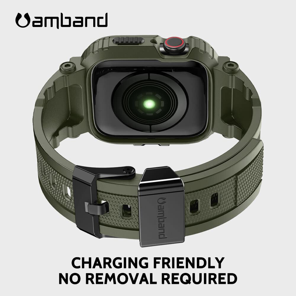 amBand Bands Compatible with Apple Watch 9/8/7/6/5/4 & SE 3/2/1 45mm/44mm Case for Men, M1 Sport Series Rugged Case Protective Cover for iWatch SE3/SE2/6/SE/5/4 44/45 mm Men Black