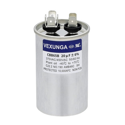 VEXUNGA 5uF 370/440VAC 50/60Hz CBB65 CBB65A Oval Run Start Capacitor 5 MFD 370V/440V Air Conditioner Capacitors for AC Unit Fan Motor Start or Pool Pump or Air Condenser Straight Cool