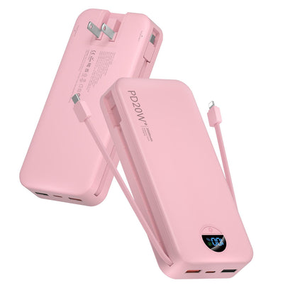 citicr Portable Charger 10000mAh PD20W w/Built-in Cables & Wall Plug White