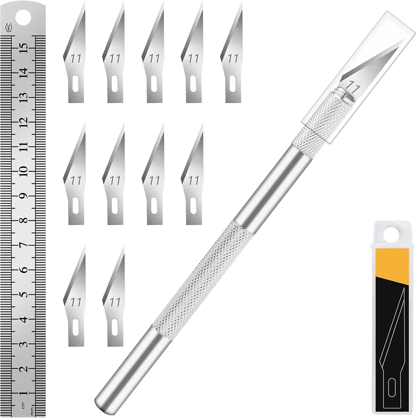 DIYSELF Exacto Knife Set with 10 Extra #11 Blades, 6-Inch Metal Ruler, Pink