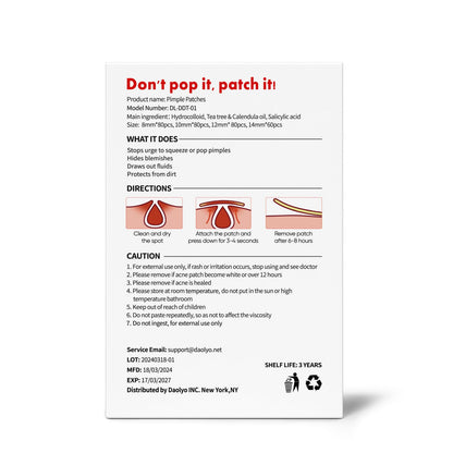 Daolyo 6 Sizes 142 Counts Large Acne Pimple Patches for Face