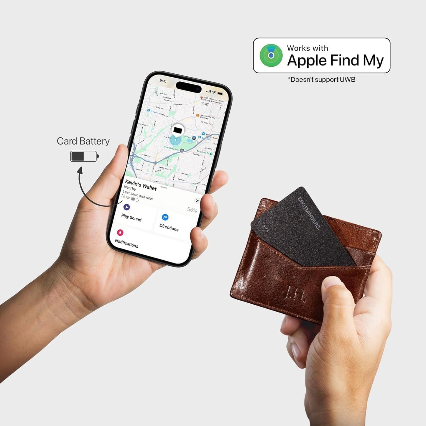 SPOTMINDERS Apple MFi Certified Wallet Tracking Card Black 4-Pack Travel Gifts for Him Works with Apple Find My Rechargeable Tracker IP68 Waterproof 0.07" Slim iPhone Item Finder for Luggage Passport