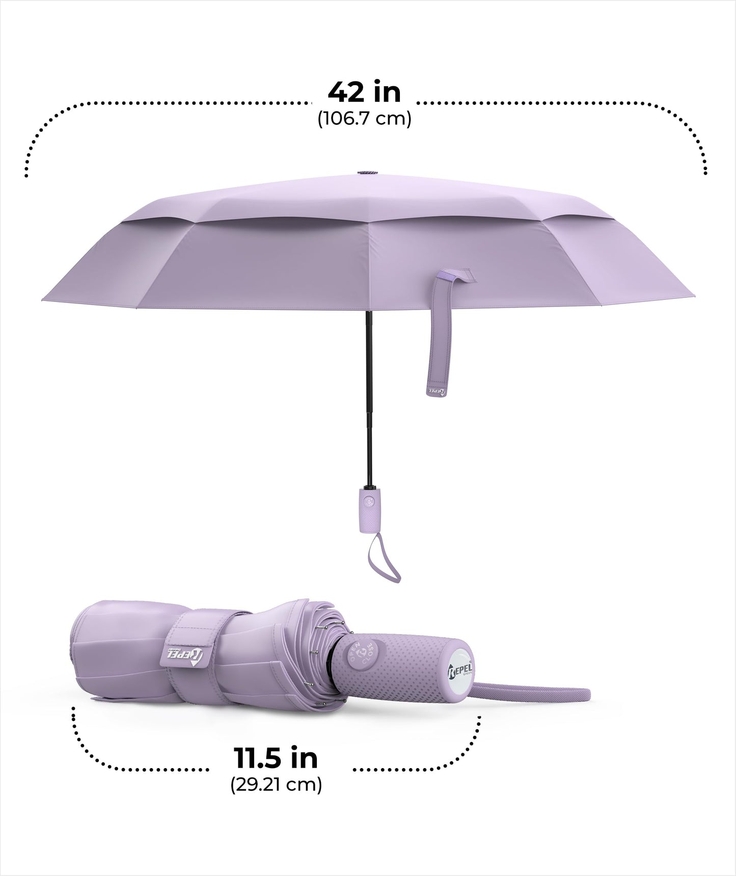Windproof Travel Umbrella - Compact & Withstands Winds up to 100MPH, Strongest Premium Auto Folding Umbrella for Rain and Sun - Durable, Light & Portable for Women & Men, Fits Backpack & Cars