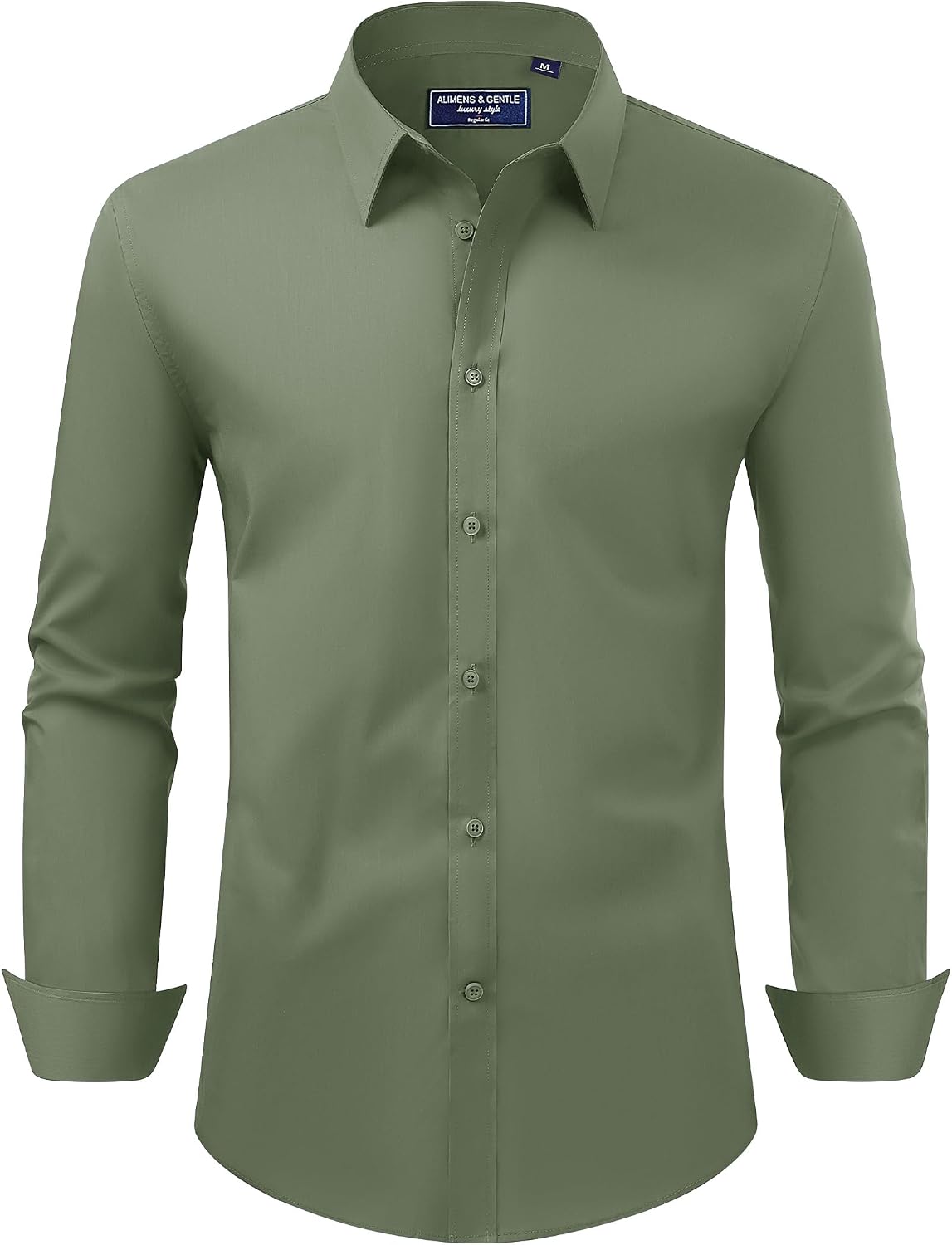 Alimens & Gentle Men's Dress Shirt Regular Fit Stretch Stain Shield Long Sleeve Solid Business Wedding Button Down Shirts