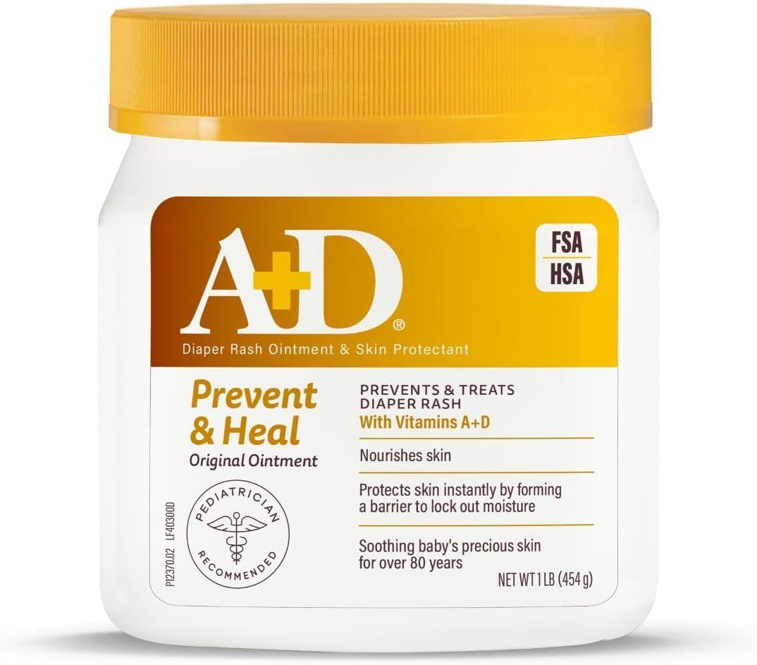 A+D Original Diaper Rash Ointment Prevents & Treats Diaper Rash, Moisturizing Skin Protectant with Vitamins A & D, Healing Skin Ointment for Dry and Cracked Skin 4oz