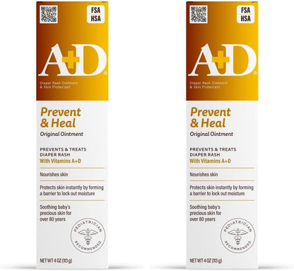 A+D Original Diaper Rash Ointment Prevents & Treats Diaper Rash, Moisturizing Skin Protectant with Vitamins A & D, Healing Skin Ointment for Dry and Cracked Skin 4oz