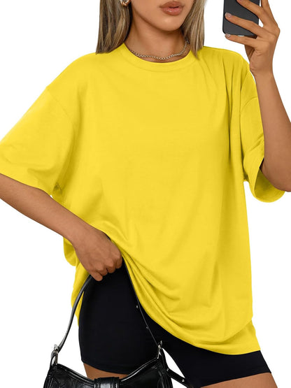 Trendy Queen Womens Oversized T-Shirts Short Sleeve Crew Neck Summer Tops