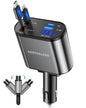Retractable Car Charger, 4-in-1 Fast Charger with USB-C & USB-A
