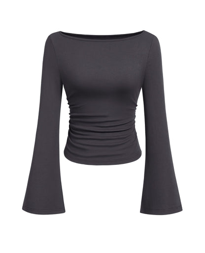 PRETTYGARDEN Womens Bell Long Sleeve Ribbed Knit Tops