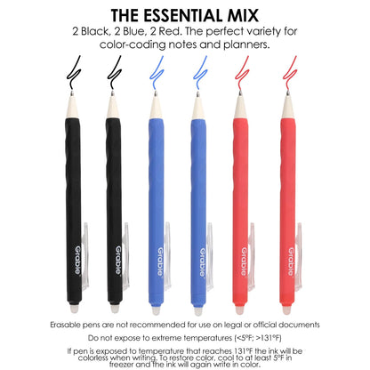 Grabie Erasable Gel Pens, 9 Medium Point 0.7 mm Pens, Classic