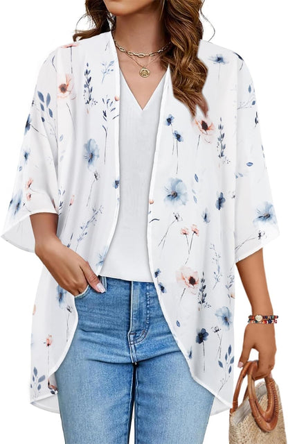 CHICGAL Womens Floral Kimono Cardigan Beach Cover Up Casual Summer Tops