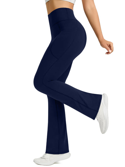 Womens Flared Yoga Pants with Pockets, High Waisted Flare Leggings Bell Bottom Bootcut Yoga Dress Pants
