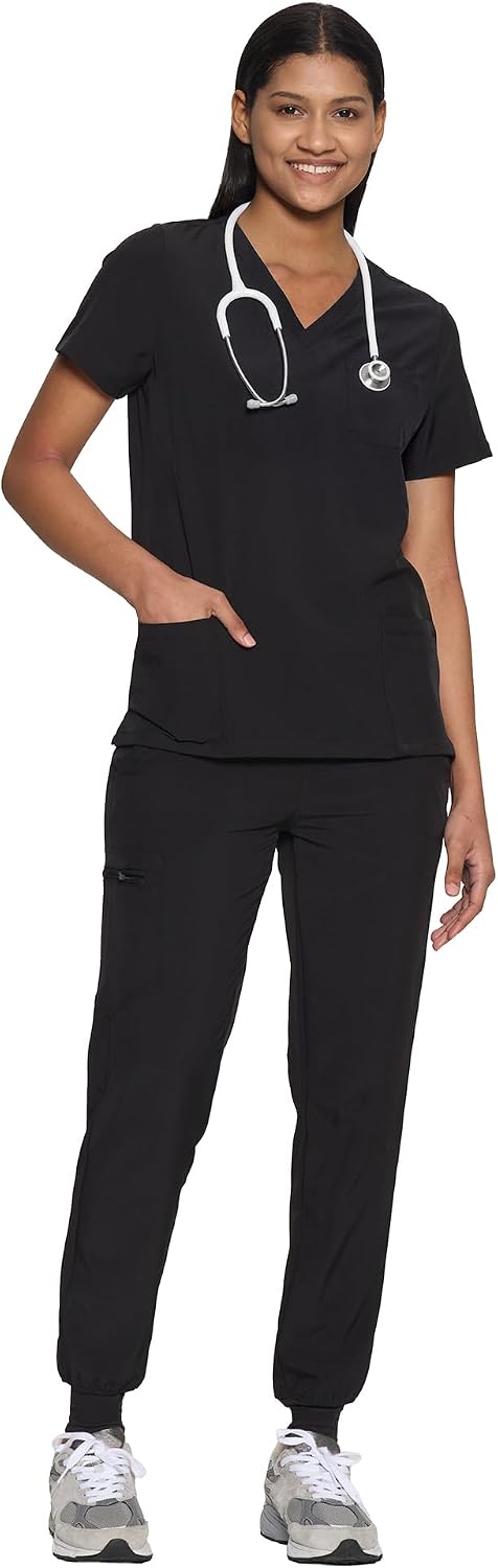 COZYFIT Scrubs for Women Set - Stretch V-Neck & Jogger Pant with 9 Pockets