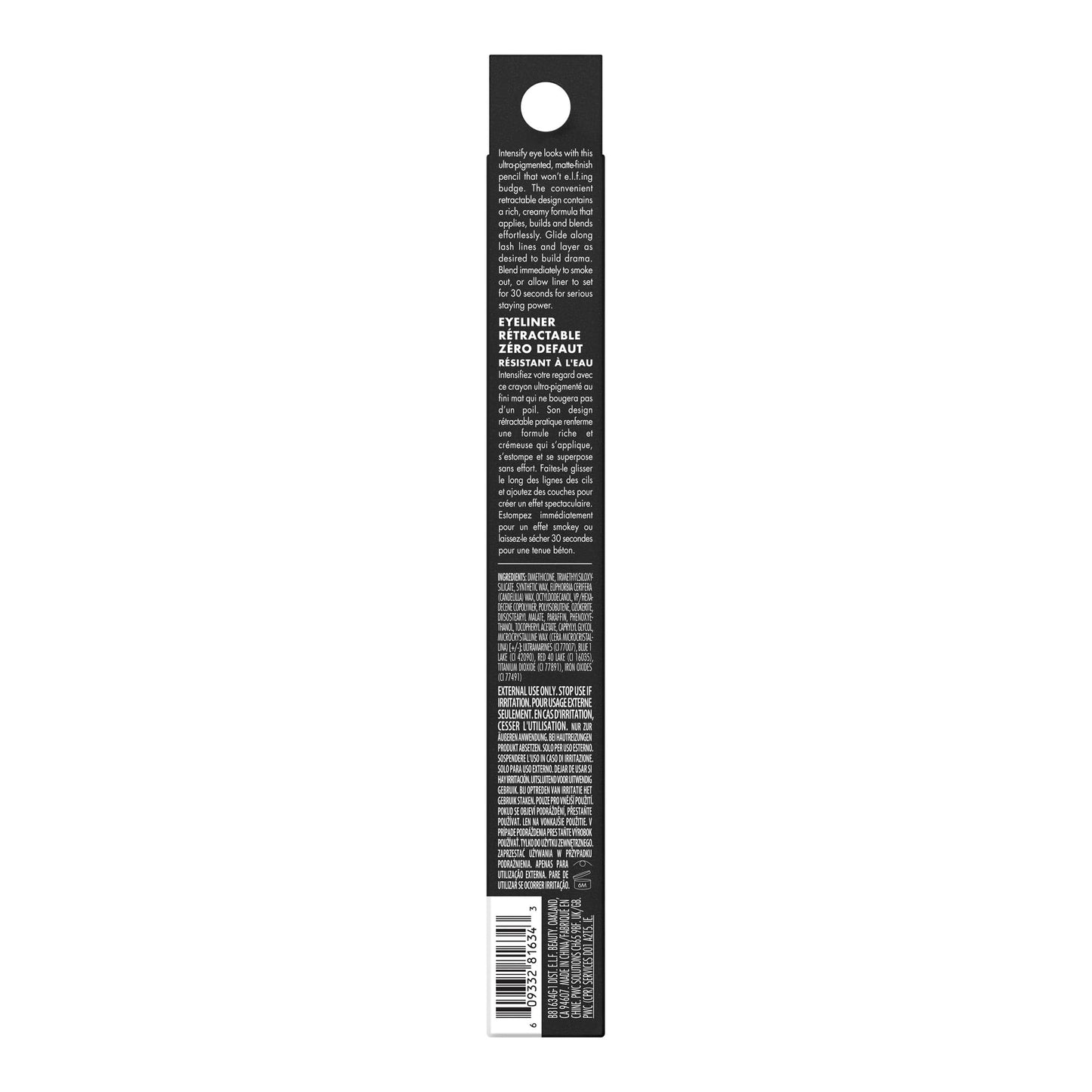e.l.f. No Budge Retractable Eyeliner, Creamy, Ultra-Pigmented & Waterproof, Creates Bold & Defined Lines, Vegan & Cruelty-Free, Black