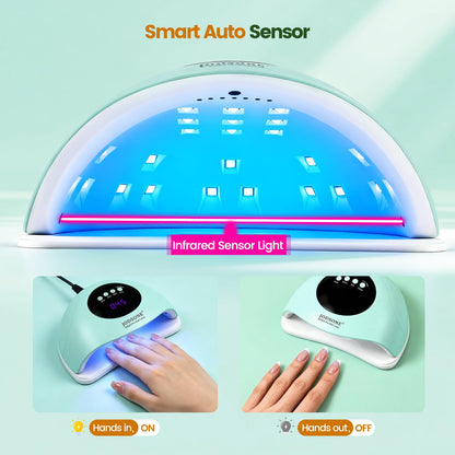 JODSONE U V LED Nail Lamp with Base Coat Top Coat Set, Nail Dryer for Gel Polish for Nails with Automatic Sensor & 4 Timers