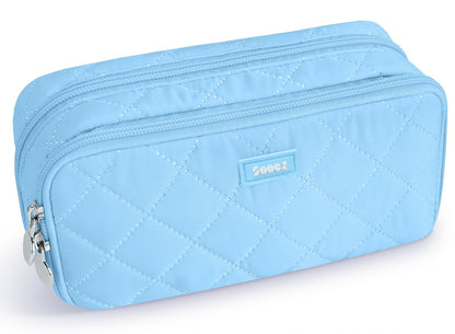 Sooez Large Pencil Case Pouch, Extra Big Pencil Bag with 8 Compartments, Pen Bag Wide Opening, Soft Quilted Pencil Pouch Organizer with Zipper, Portable Pencil Case for Teen Girls, Beige