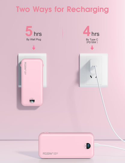 citicr Portable Charger 10000mAh PD20W w/Built-in Cables & Wall Plug White