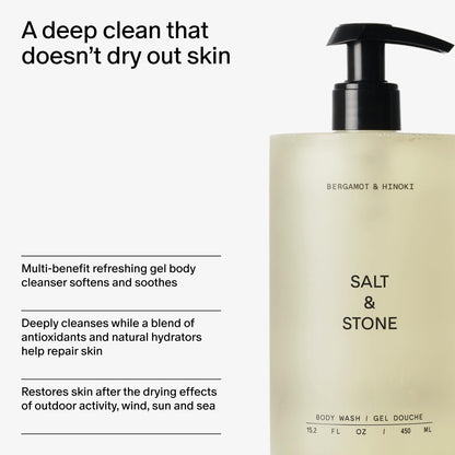 Salt & Stone Body Wash for Women & Men, Bergamot & Hinoki 15.2 fl oz