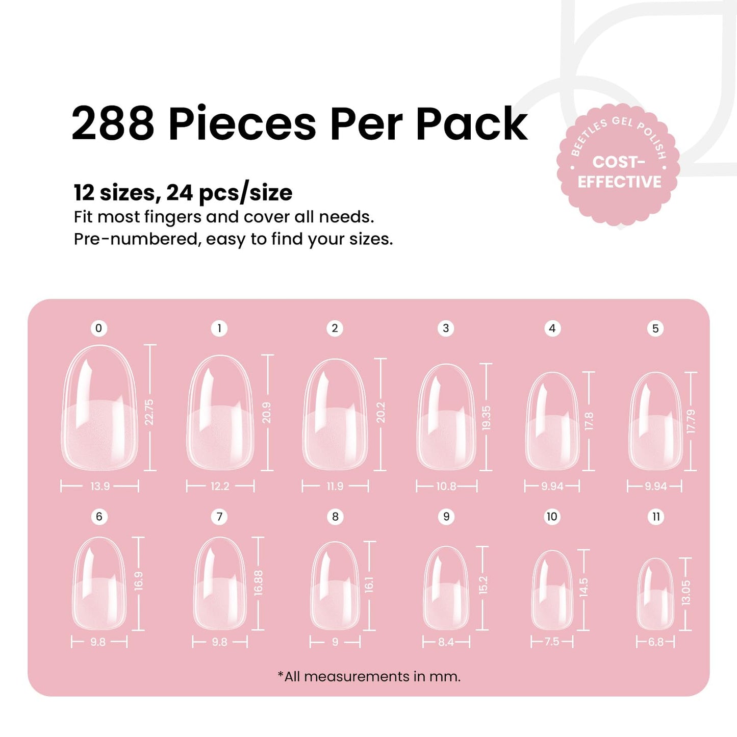 Beetles Soft Gel Nail Tips Short Almond 288pcs in 12 Sizes Etch-X